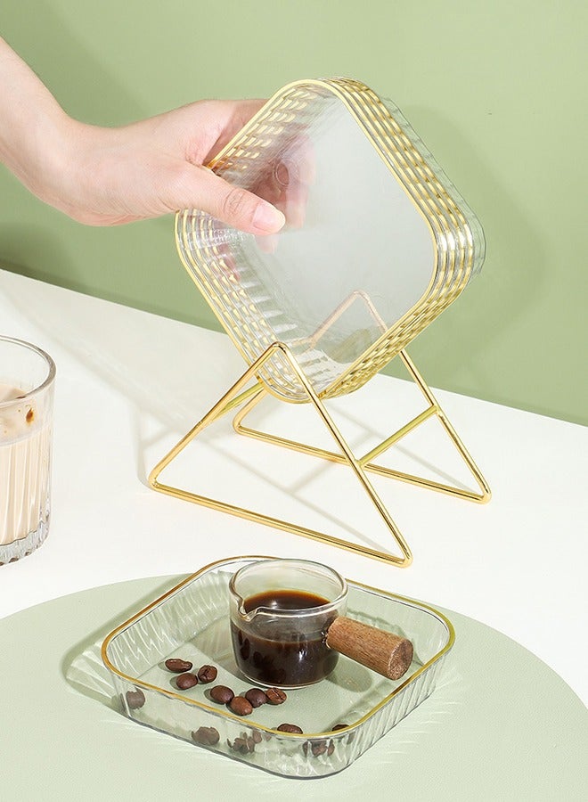 XiuWoo 8 Pack Clear PET Plastic Plates Dessert Plates Snack Dishes With Rack 12.5*12.5*2.5cm Clear For Home Kitchen Office  - Image 1