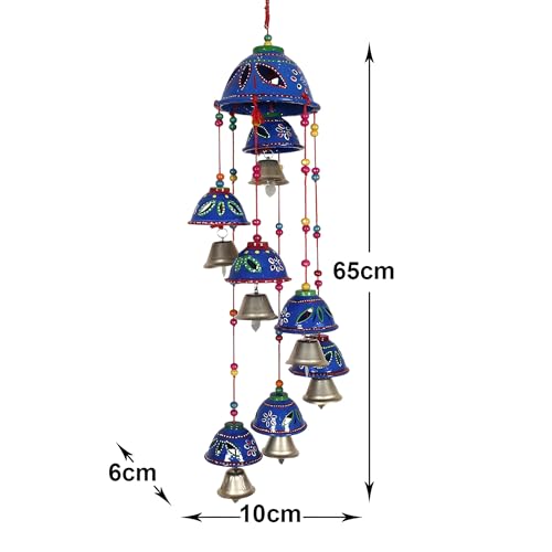 Kuber Industries Plastic Rajasthani Design Handcrafted Hanging Windchimes|Latkan with 8 Bells for Home Decor & Positive Energy (Blue) - Image 3