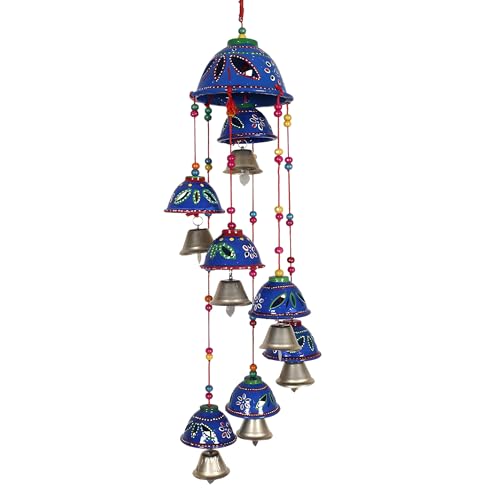 Kuber Industries Plastic Rajasthani Design Handcrafted Hanging Windchimes|Latkan with 8 Bells for Home Decor & Positive Energy (Blue) - Image 1