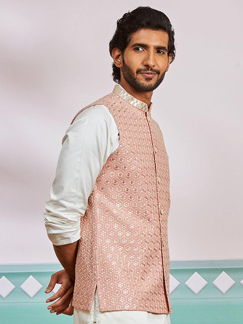 VASTRAMAY Men's Peach - Nehru Jacket - This men's embroidered Nehru jacket,perfect blend of elegance and tradition. - Image 2