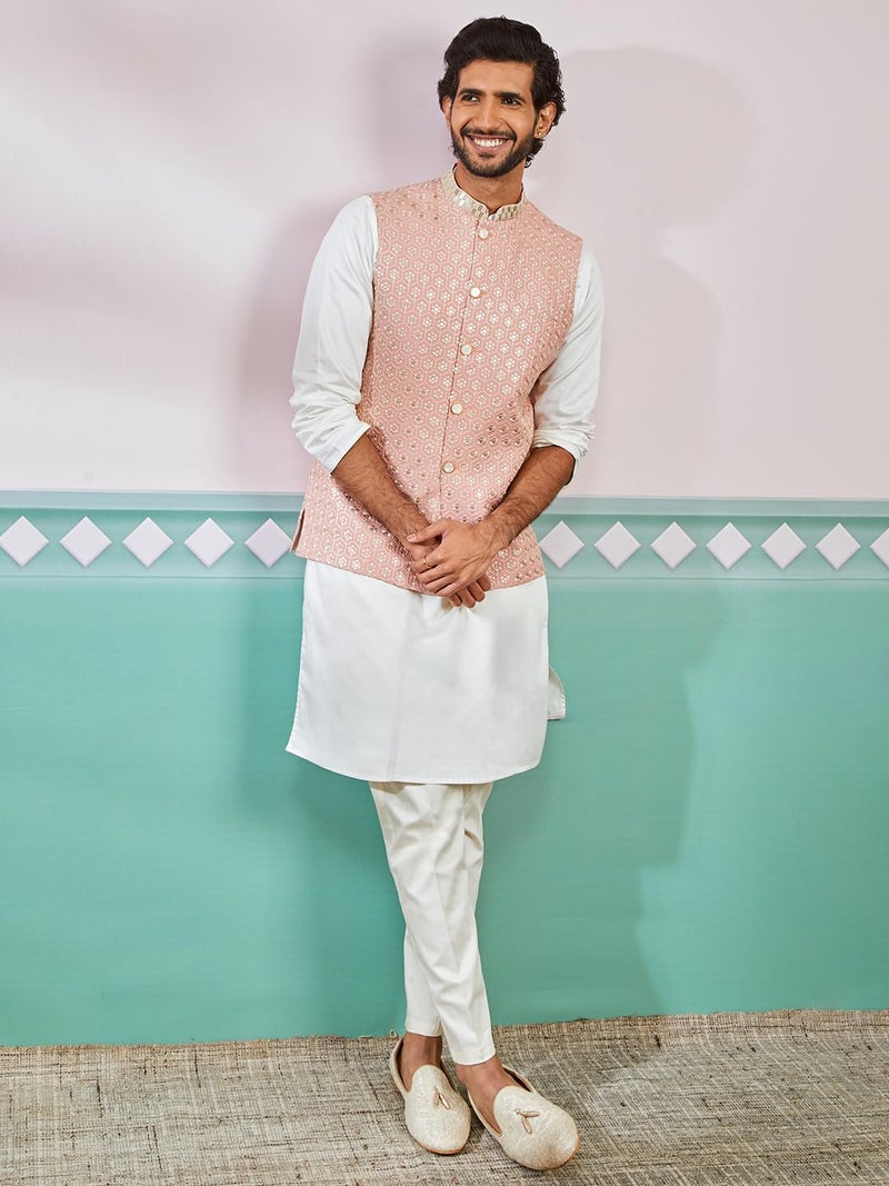 VASTRAMAY Men's Peach - Nehru Jacket - This men's embroidered Nehru jacket,perfect blend of elegance and tradition. - Image 5