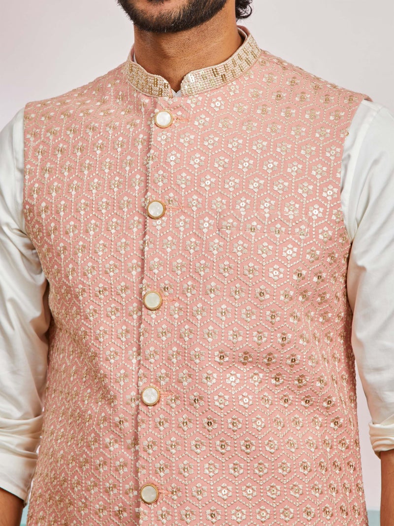 VASTRAMAY Men's Peach - Nehru Jacket - This men's embroidered Nehru jacket,perfect blend of elegance and tradition. - Image 3
