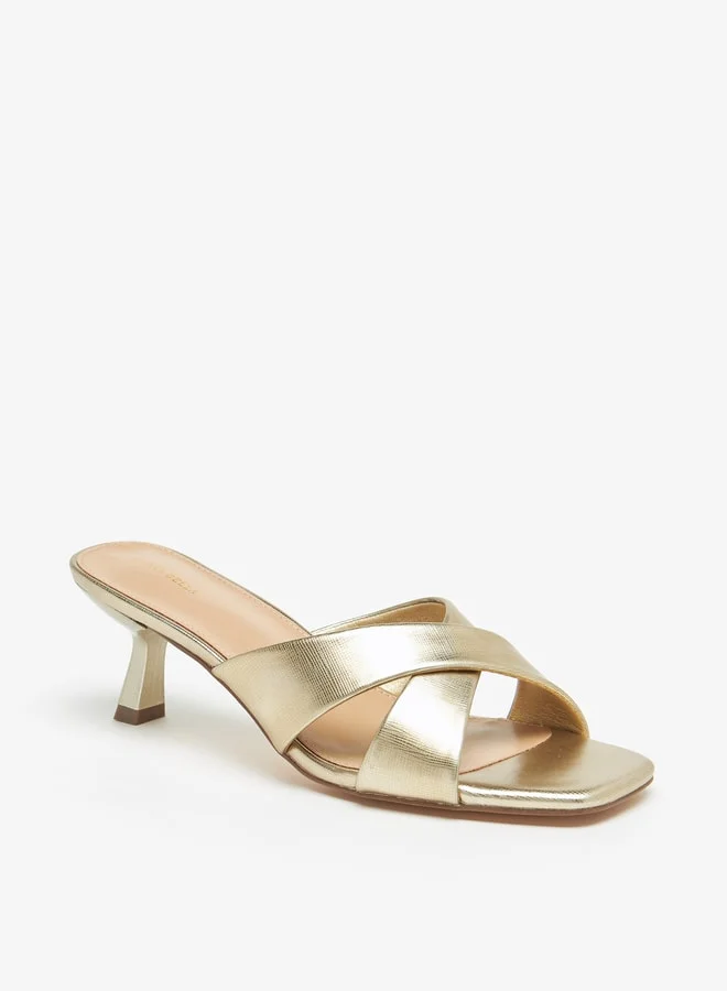 Flora Bella By Shoexpress Cross Strap Slip-On Sandals with Flared Heels