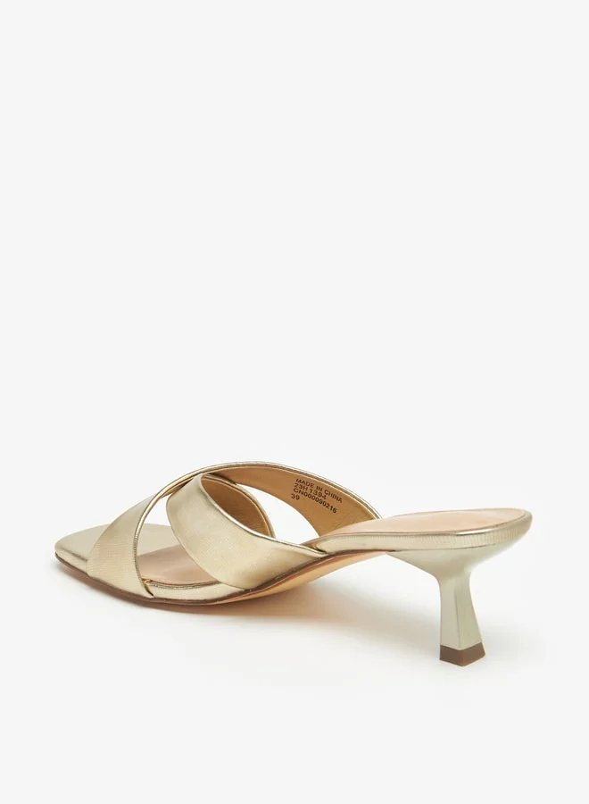 Flora Bella By Shoexpress Cross Strap Slip-On Sandals with Flared Heels