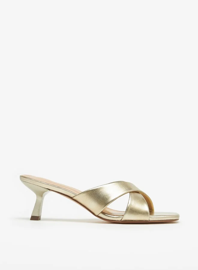 Flora Bella By Shoexpress Cross Strap Slip-On Sandals with Flared Heels