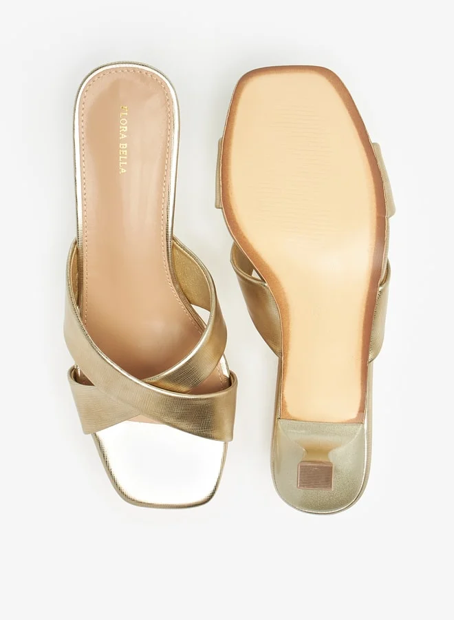 Flora Bella By Shoexpress Cross Strap Slip-On Sandals with Flared Heels