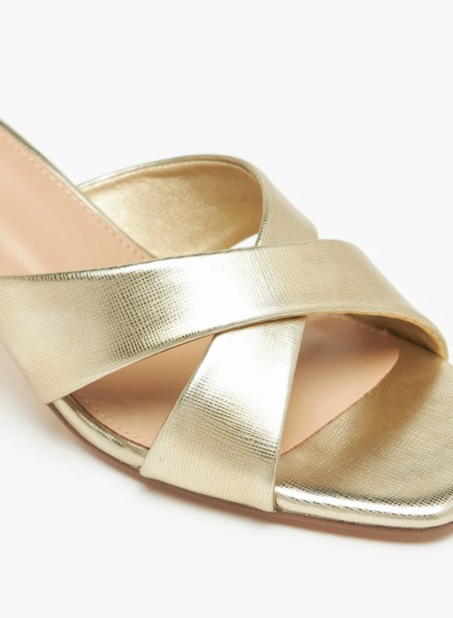 Flora Bella By Shoexpress Cross Strap Slip-On Sandals with Flared Heels