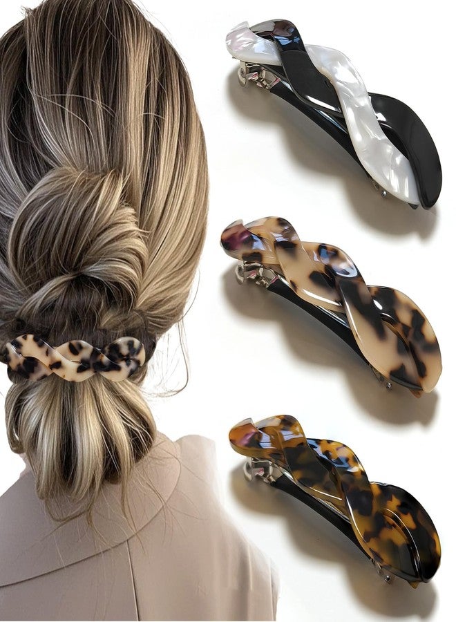 Markuii Large Hair Barrette for Women 4 Inch No Slip Acetate Twist Not Easy to Break French Hair Clips for Thick to Thin Hair, 3 Pack - Image 1