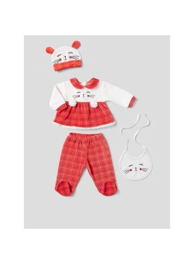 فول مون 1 طقم بيجامة للاطفال من 4 قطع- قطيفة ناعم من فول مون - مقاس 9 شهور - Image 1