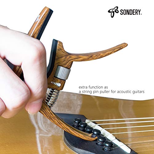 Sondery Guitar Capo Trigger Tension Adjustable Professional for 6 Strings Acoustic and Electric Guitars Perfect Tone on Any Fret with Guitar Bridge Pin Puller - Image 3