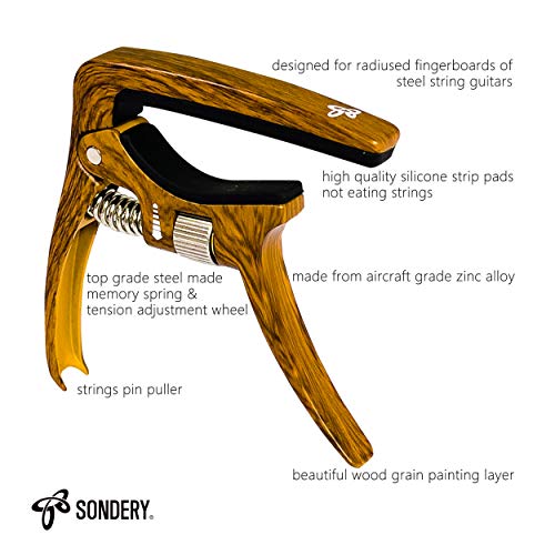 Sondery Guitar Capo Trigger Tension Adjustable Professional for 6 Strings Acoustic and Electric Guitars Perfect Tone on Any Fret with Guitar Bridge Pin Puller - Image 4