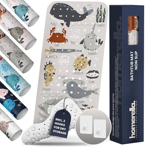 Homerella Bath Tub Mat Non Slip Anti Mold for Kids BPA Free INCL Hooks homerella Ocean Sea Animals 40x16 Baby Bath Mat Non Slip 200 Suction Cups Non Toxic Machine Washable Toddler Bath Mat EU Certified - Image 1