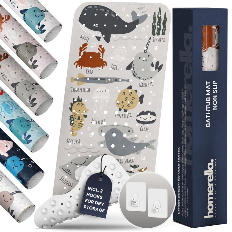 Homerella Bath Tub Mat Non Slip Anti Mold for Kids BPA Free INCL Hooks homerella Ocean Sea Animals 40x16 Baby Bath Mat Non Slip 200 Suction Cups Non Toxic Machine Washable Toddler Bath Mat EU Certified - Image 2