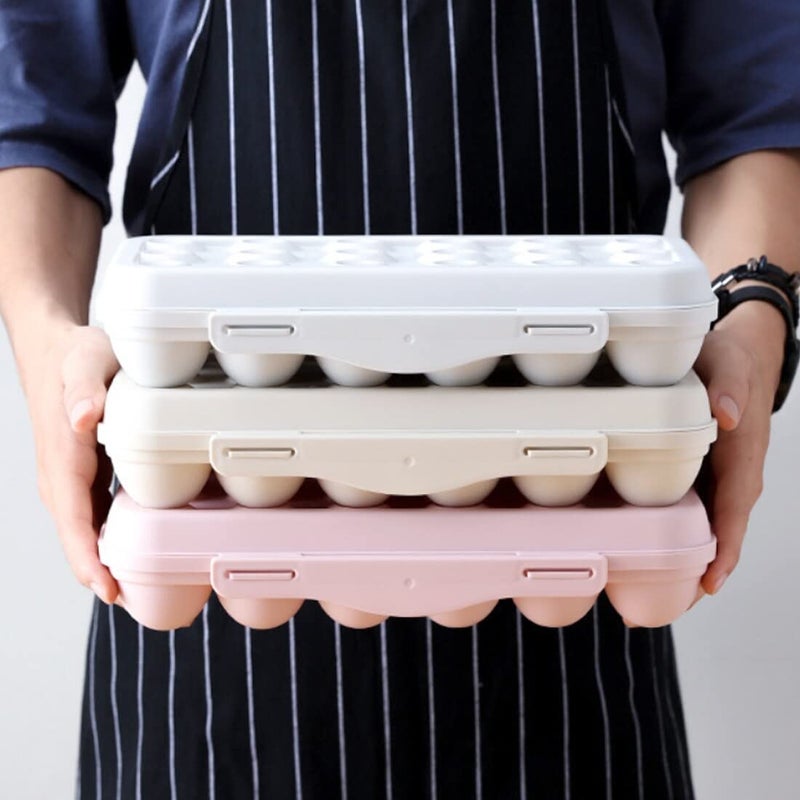 FYCAN 18 Grids Egg Tray Holder Egg Storage Box Crisper Stackable Container Organizer Household Egg Box with Lid Fresh Box Freestanding Egg Tray Pink - Image 3