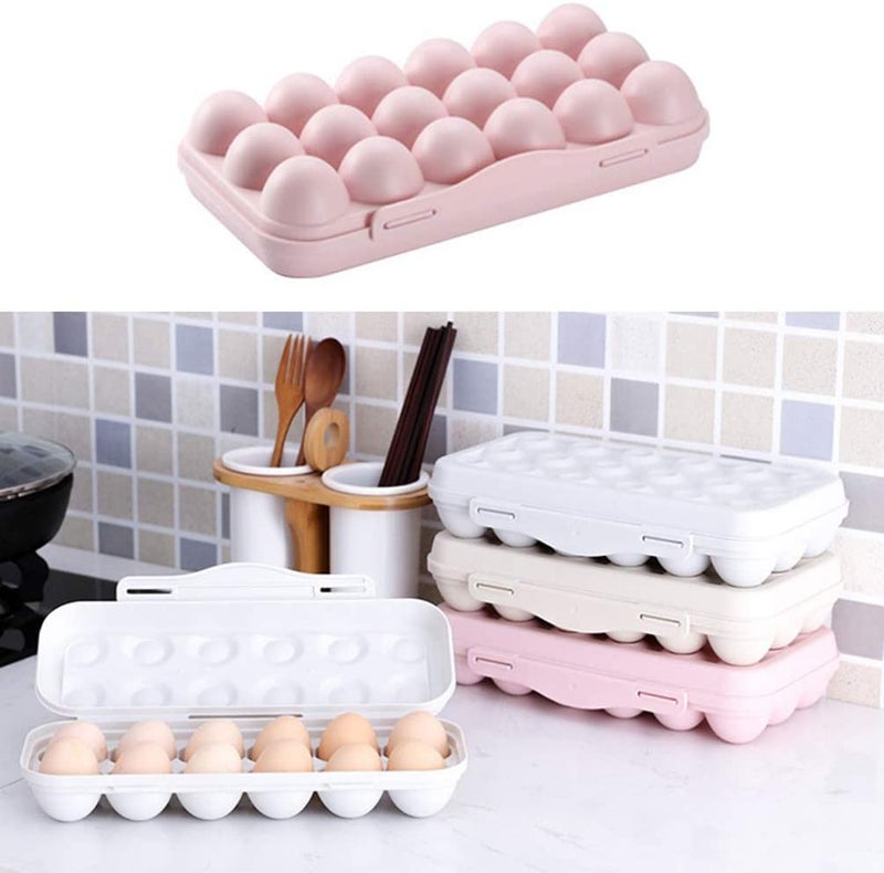 FYCAN 18 Grids Egg Tray Holder Egg Storage Box Crisper Stackable Container Organizer Household Egg Box with Lid Fresh Box Freestanding Egg Tray Pink - Image 4
