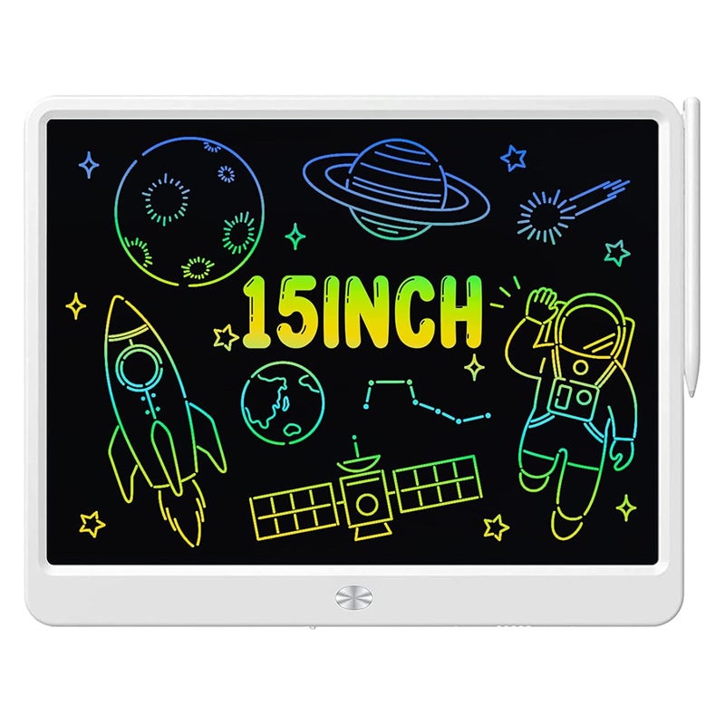 proffisy LCD Writing Tablets, 15 Inch Colorful E-Writing Pad, Paperless MeMo E-Note Board for Kids Drawing, Learning, Portable Elecrtonic Handwriting Board for Home School Office (White) - Image 1