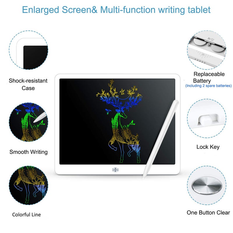 proffisy LCD Writing Tablets, 15 Inch Colorful E-Writing Pad, Paperless MeMo E-Note Board for Kids Drawing, Learning, Portable Elecrtonic Handwriting Board for Home School Office (White) - Image 2