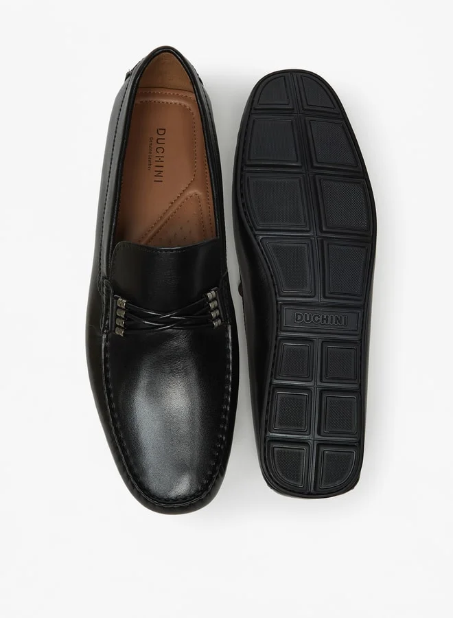 DUCHINI Men Solid Slip-On Loafers With Metallic Accent