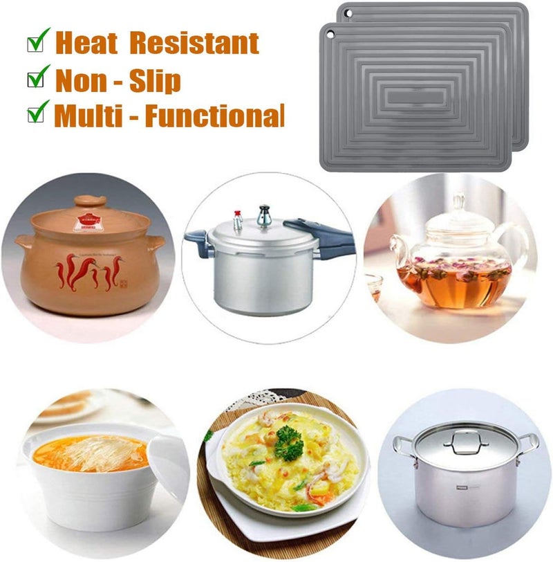 LogHog Large Silicone Trivet Mats for Hot DishesPans Heat Resistant Pot Holder 9x12 Non Slip Flexible Durable Pot Coaster Kitchen Table Mats Set of 2 Dark Gray - Image 2