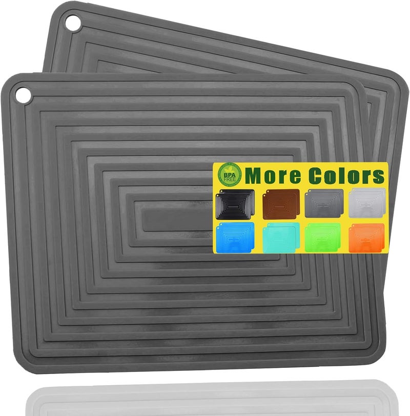 LogHog Large Silicone Trivet Mats for Hot DishesPans Heat Resistant Pot Holder 9x12 Non Slip Flexible Durable Pot Coaster Kitchen Table Mats Set of 2 Dark Gray - Image 1
