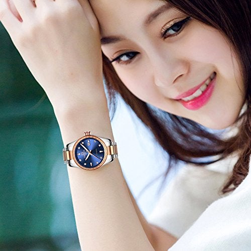 Carnival Women's Diamond Automatic Mechanical Rose Gold Stainless Steel Sapphire Waterproof Lady's Elegant Blue Watch (Blue dial) - Image 5