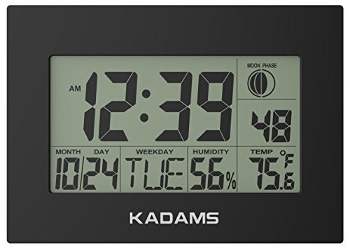 KADAMS KADAMS Digital Wall Clock with Alarm, Seconds Counter, Snooze, Calendar Date Day, Indoor Temperature, Humidity, Moon  - Image 1