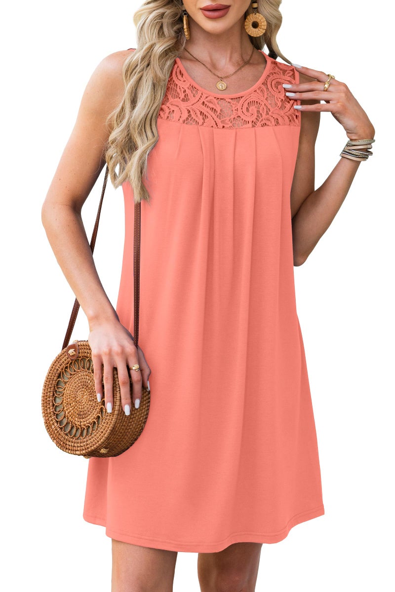 BKRIVE Beach Vacation Clothes for Women Sleeveless 2025 Summer Dresses Sundress Spring Short Dress Coral M - Image 4