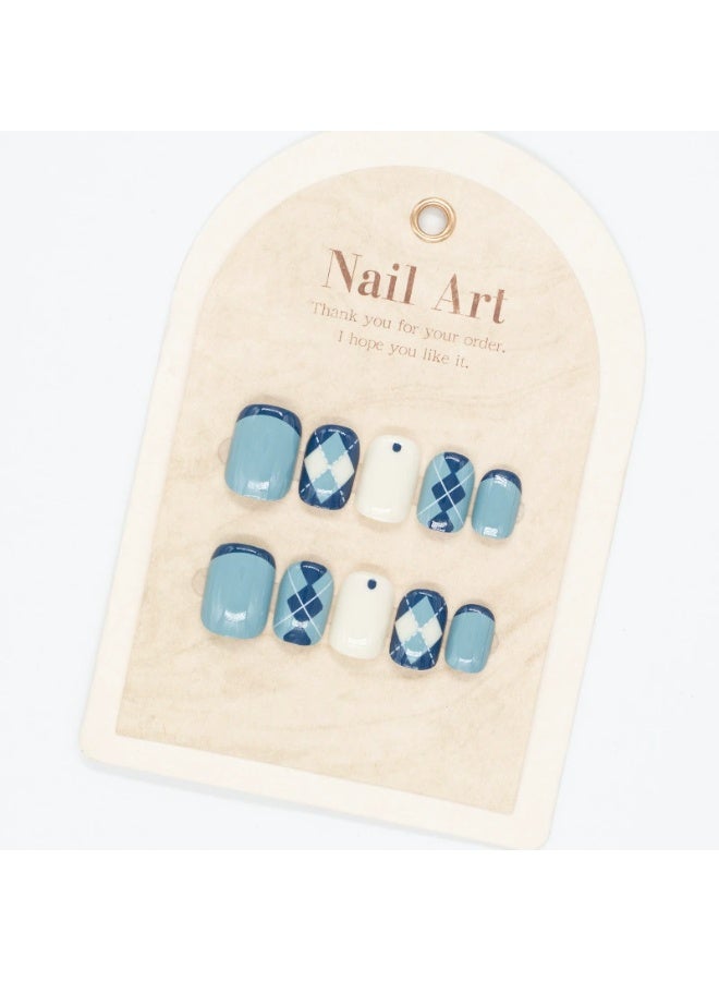 Goolsky Sea Salt Argyle Sky Blue Press - on Nails for Summer Fresh Preppy Style - Image 3