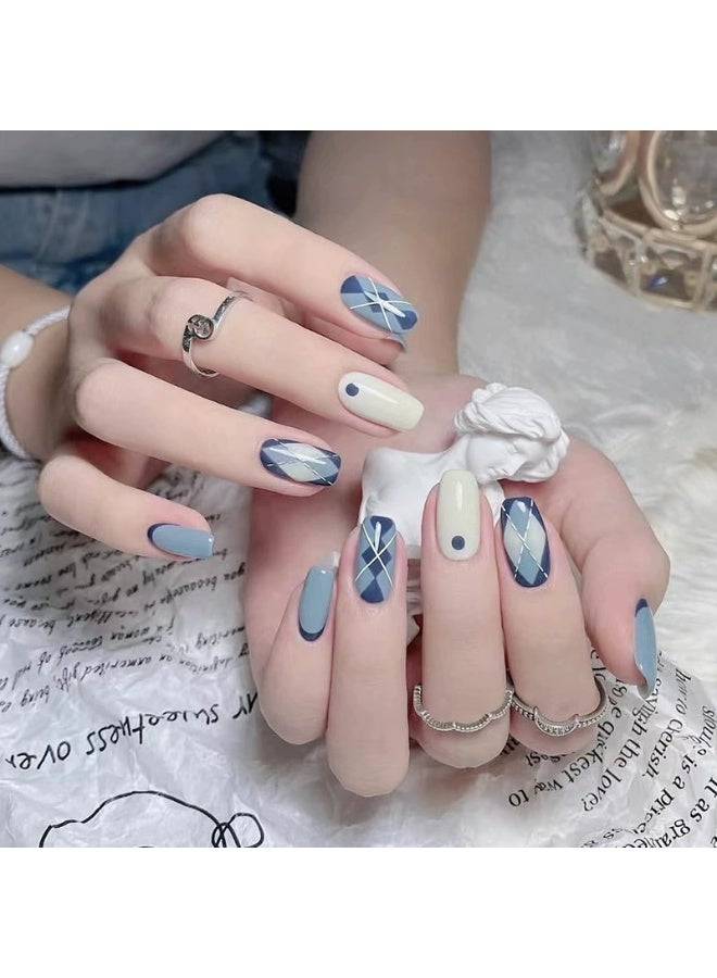 Goolsky Sea Salt Argyle Sky Blue Press - on Nails for Summer Fresh Preppy Style - Image 1