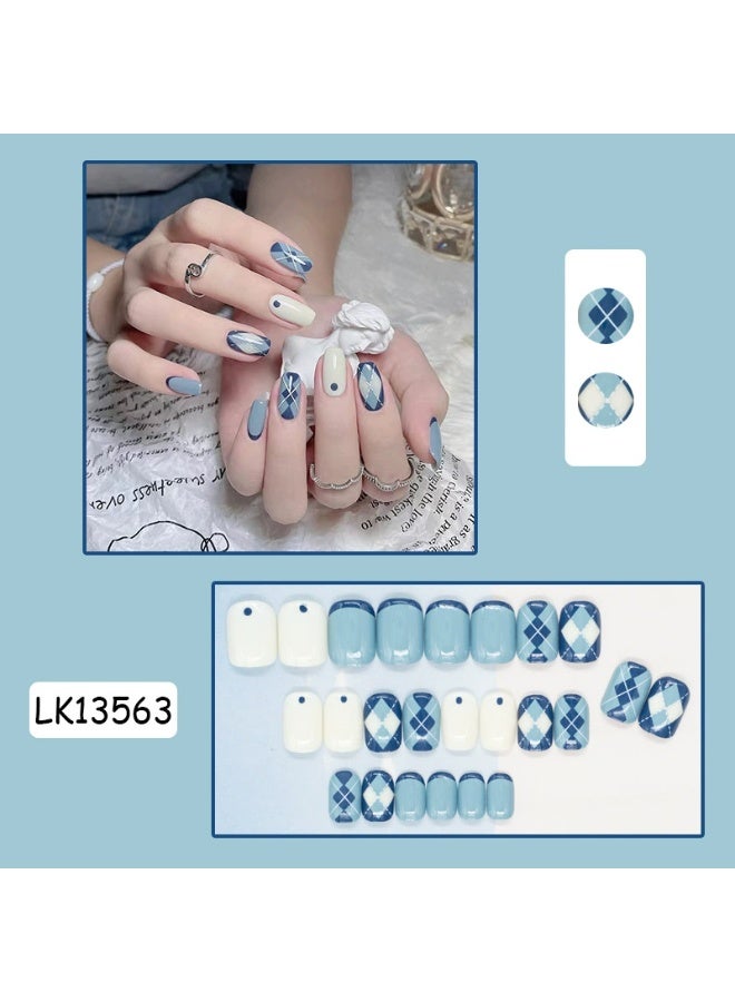 Goolsky Sea Salt Argyle Sky Blue Press - on Nails for Summer Fresh Preppy Style - Image 2