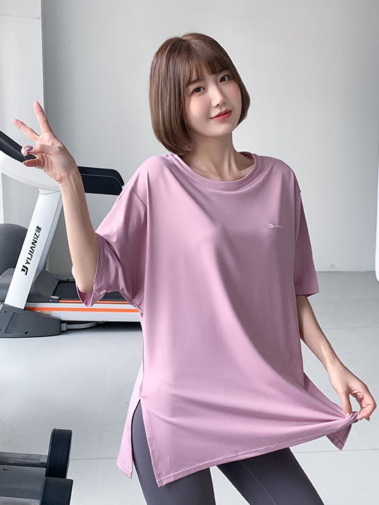 Generic Womens Loose Plus Size Yoga T-Shirt, Quick Dry Fitness TopLin #989 Pink Top Lin #989 Pink Top 