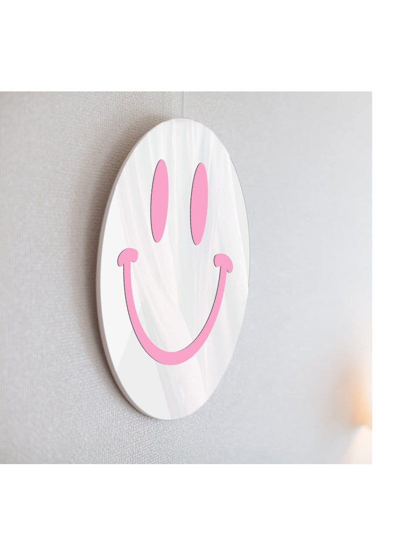 Excefore 11.8 Inches Acrylic Smiley Face Mirror, Wall-Mounted Smile Face Mirror, Round Room Decor Mirror, Suitable for Living Room Bedroom Dressing Table Bathroom Decor (Pink)  - Image 1