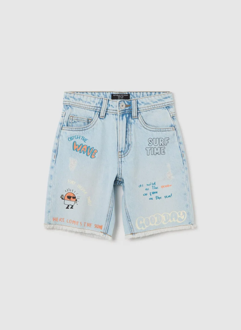 Ovs Light Denim Shorts With Graphics