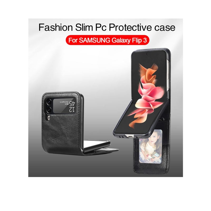 Barakah Compatible with Samsung Galaxy Z Flip 3 Case, Business Style Premium Leather Galaxy Z Flip 3 Wallet Case with Card Holders for Women Men Protective Phone Case for Samsung Galaxy Z Flip 3 5G 2021 - Image 3