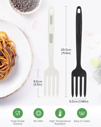 DaiRen Kitchen Silicone Flexible Cooking Fork, 11.6 Inch Heat Resistant, Large Non Stick for Mixing, Mashing, Whisking (BW) - Image 2