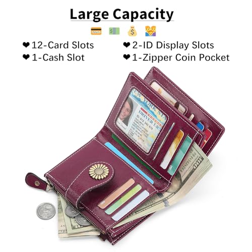 SENDEFN Small Womens Wallet Leather Bifold Card Holder RFID Blocking with Zipper Coin Pocket - Image 2