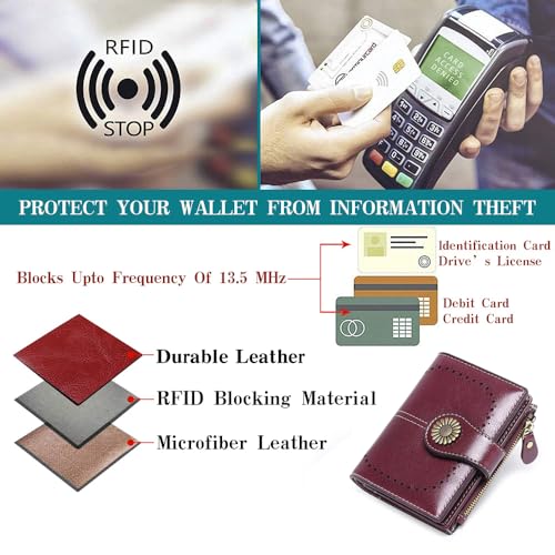 SENDEFN Small Womens Wallet Leather Bifold Card Holder RFID Blocking with Zipper Coin Pocket - Image 5