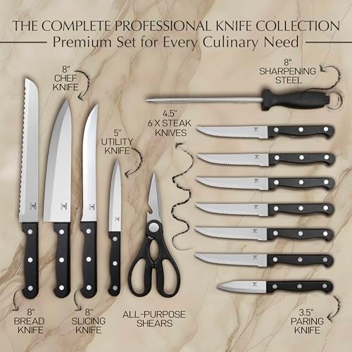 Moss & Stone 14 Pcs Knife Block Set Stainless Steel, Premium Forged Kitchen Knives Set with High-Carbon Blades, Ergonomic Handle, Sharp Blade, Rust Resistant, Modern Style for Home & Chef, Black - Image 2