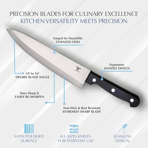 Moss & Stone 14 Pcs Knife Block Set Stainless Steel, Premium Forged Kitchen Knives Set with High-Carbon Blades, Ergonomic Handle, Sharp Blade, Rust Resistant, Modern Style for Home & Chef, Black - Image 3