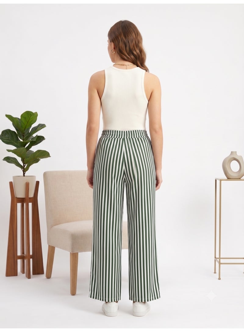 Soft Steps Women's Wide Leg Striped Pants – High Waist Casual Relaxed Fit Trousers with Elastic Waistband - Image 2