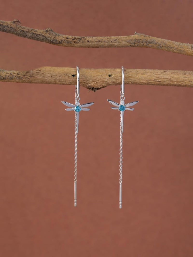 CLARA 925 Sterling Silver Zita Sui Dhaga Threader Earrings | Platinum Plated Long Chain|Gift for Women and Girls - Image 2