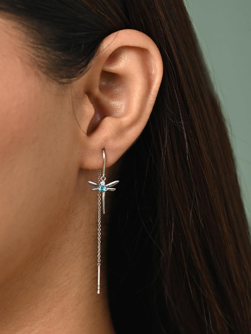 CLARA 925 Sterling Silver Zita Sui Dhaga Threader Earrings | Platinum Plated Long Chain|Gift for Women and Girls - Image 5