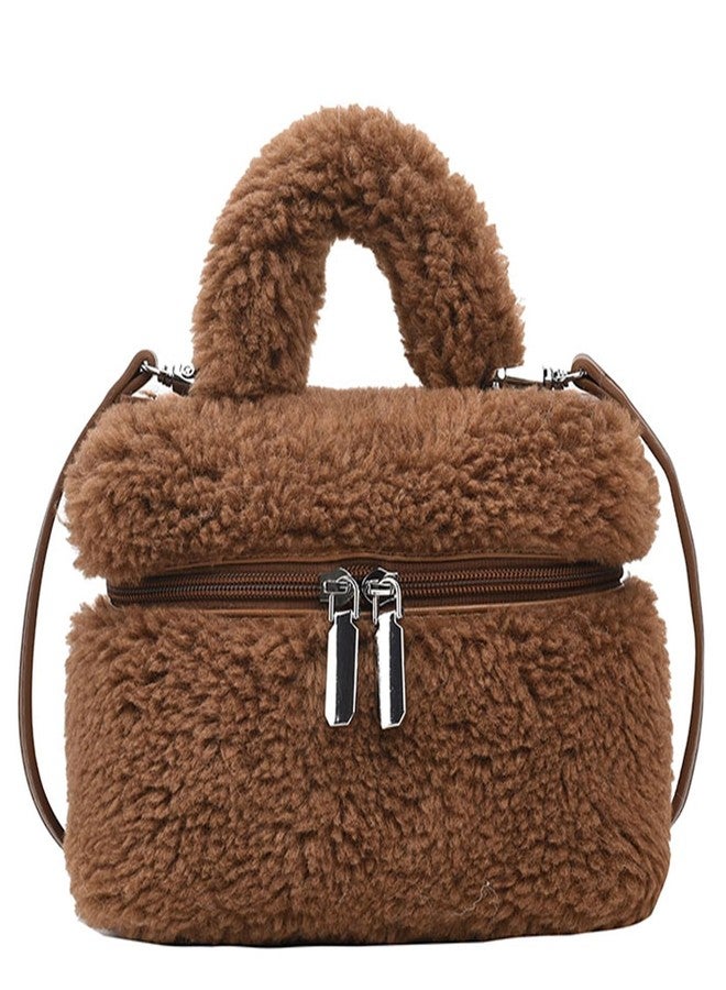 Extolove Fluffy Purse, Furry Purse Faux Fur Bag Cute Lambswool Fuzzy Crossbody Bag for Women (Brown) - Image 1