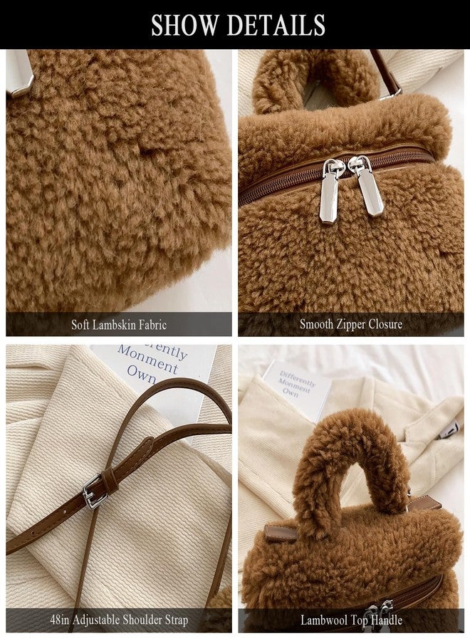 Extolove Fluffy Purse, Furry Purse Faux Fur Bag Cute Lambswool Fuzzy Crossbody Bag for Women (Brown) - Image 5