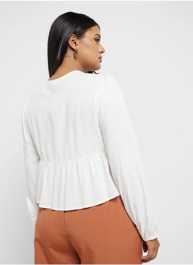 Ginger Plus Bow Tie Up Peplum Blouse