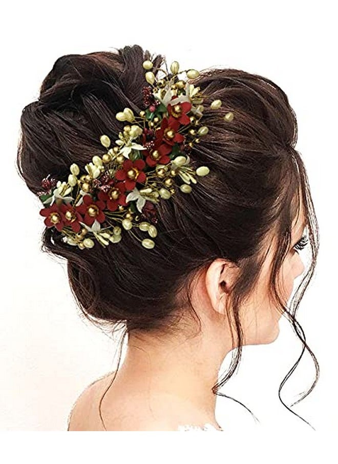 Hair Flare Hair Flare Floral Hair Vein for Women, Artificial Flower Hair Accessories, Hair Pin for Girls - Maroon, 2205  - Image 1