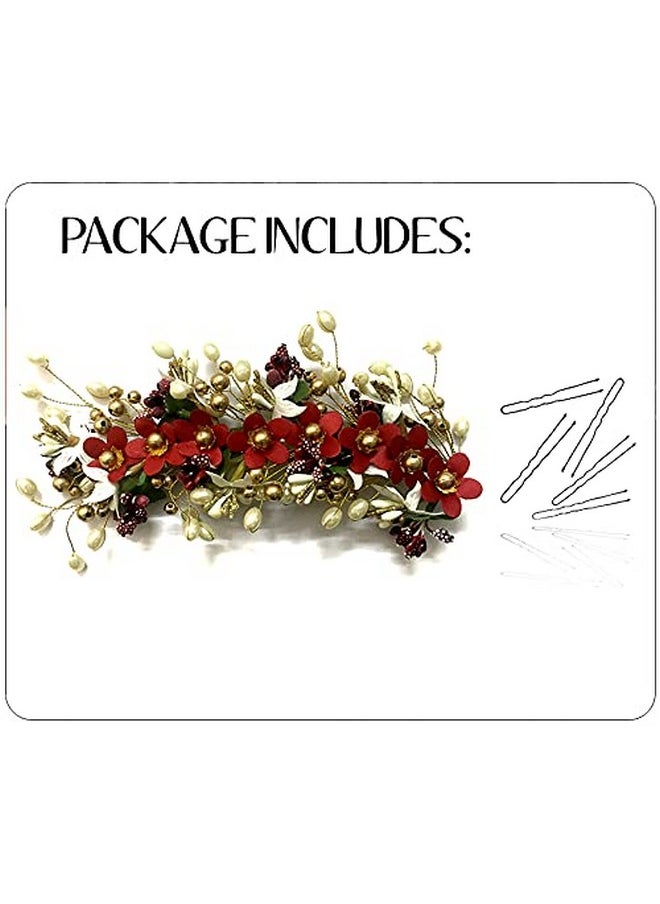Hair Flare Hair Flare Floral Hair Vein for Women, Artificial Flower Hair Accessories, Hair Pin for Girls - Maroon, 2205  - Image 5