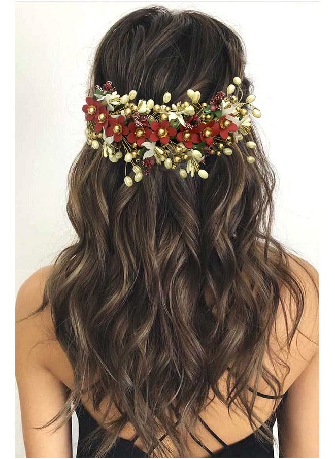 Hair Flare Hair Flare Floral Hair Vein for Women, Artificial Flower Hair Accessories, Hair Pin for Girls - Maroon, 2205  - Image 2