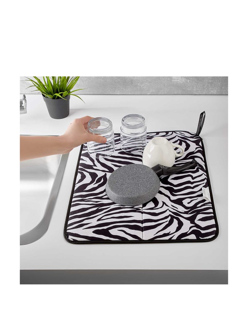 Zebra Pattern Dish Drying Mat – Super Absorbent Nanoflex Fabric, 45x36 cm  - Image 1