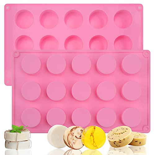 Sakolla 2 Pack Cylinder Silicone Soap Molds, 15 Cavity Mini Round Silicone Molds for Handmade Soap, Lotion Bars, Bath Bombs, Chocolate, Cake - Image 1